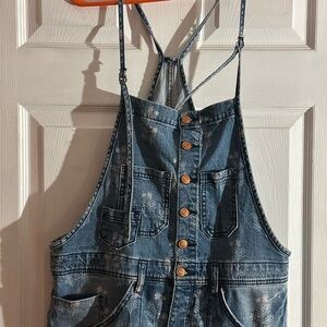 Pilcro Floral Blue Denim Overalls